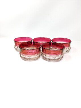 Tiffin Kings Crown Bowls Thumbprint Ruby Red flash Glass Set of 5, 4" Diameter